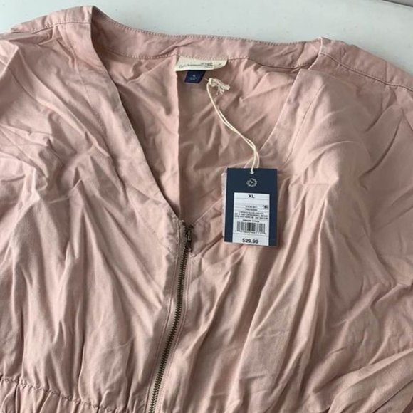 NEW Short Sleeve V-Neck Zip-Up Elastic Waist Dress - Picture 2 of 4